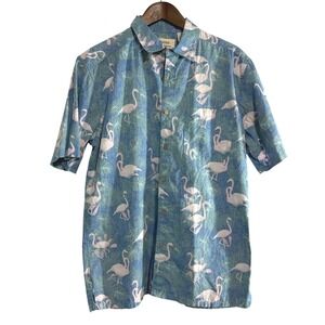 R-Options San Clemente Flamingo Tropical Print Cotton Button Down Shirt Mens M